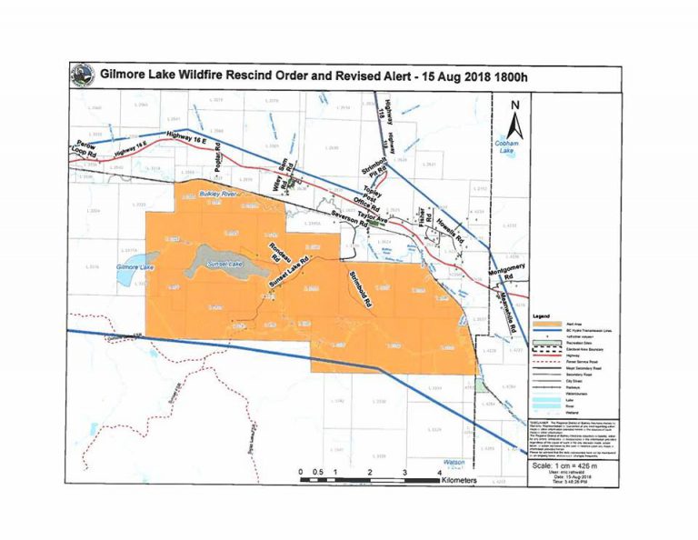 Evacuation order downgraded to alert for Gilmore Lake wildfire