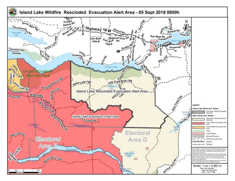 RDBN rescinds Evacuation Alert for Island Lake Wildfire