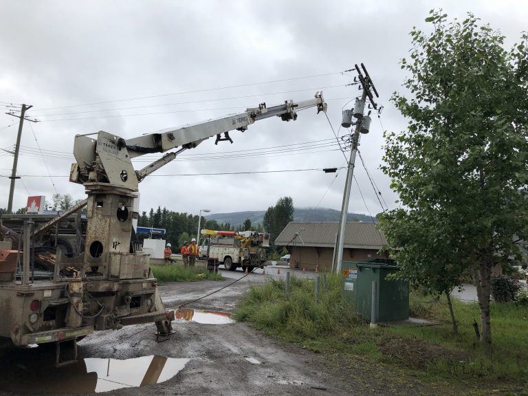 Hydro pole down by Petro Canada