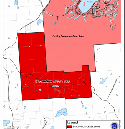 UPDATE: More evacuations and another evacuation alert due to a wildfire Southwest of Deka Lake