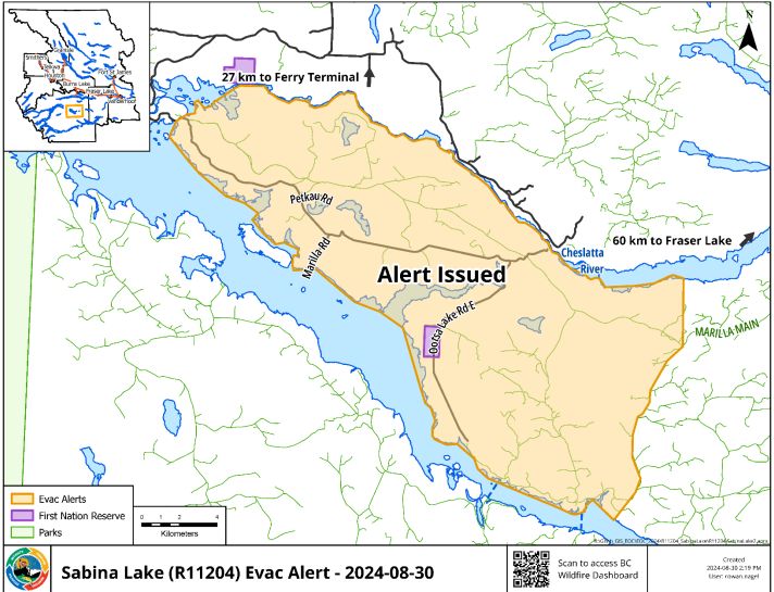 Evacuation alert reissued north of Ootsa Lake
